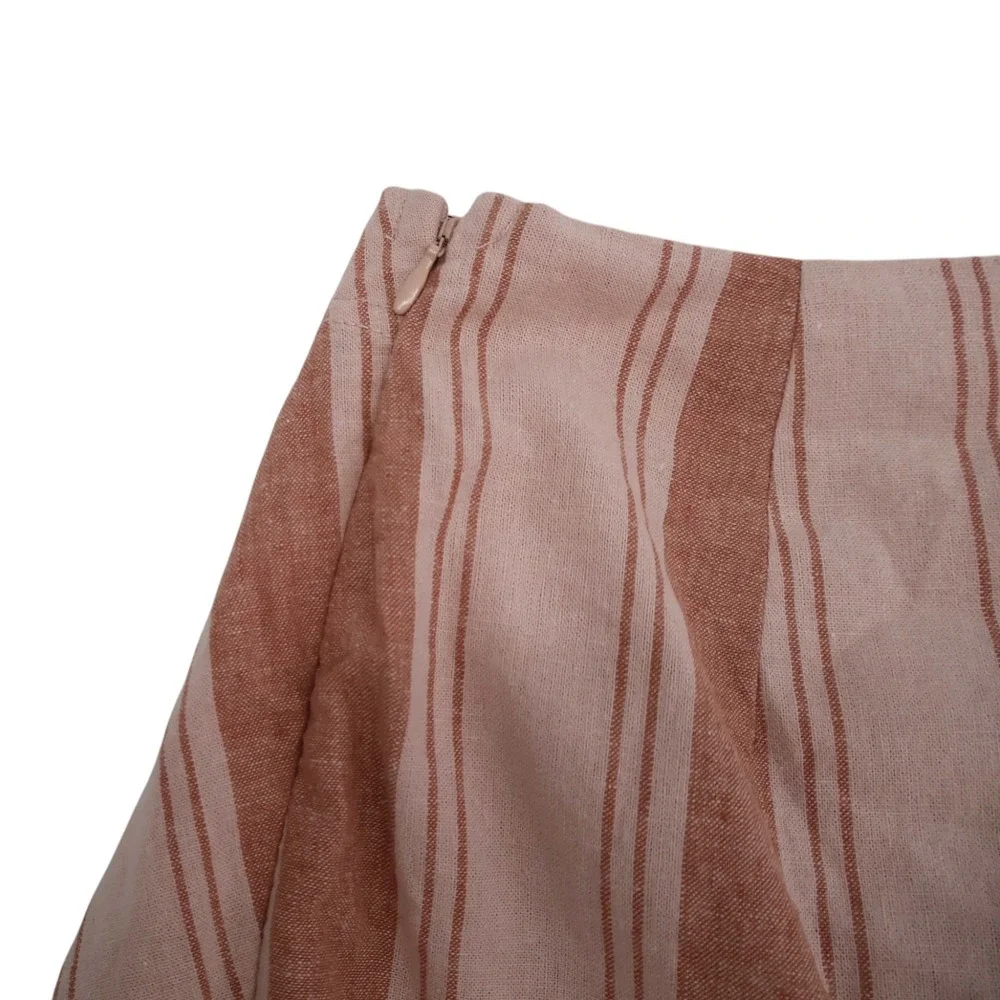 Free People Pink Stripe Linen Blend Wrap Mini Skirt Size 2 Boho Summer‎ Tie
